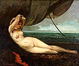 Gustave Courbet Famous Paintings - Nude reclining by the sea